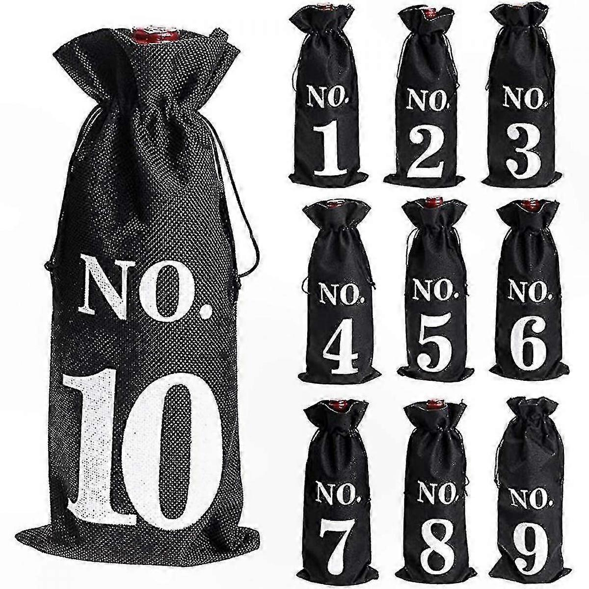 Burlap Wine Bags for Blind Tasting - Drawstring Bottle Sleeves with Pockets, Pack of 10 -HK1030