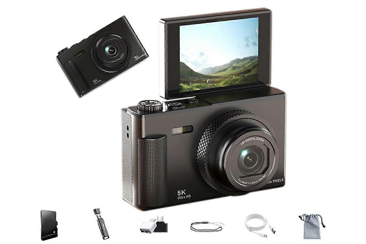5K Digital Camera 18X Zoom Flip Screen Point and Shoot with 64GB