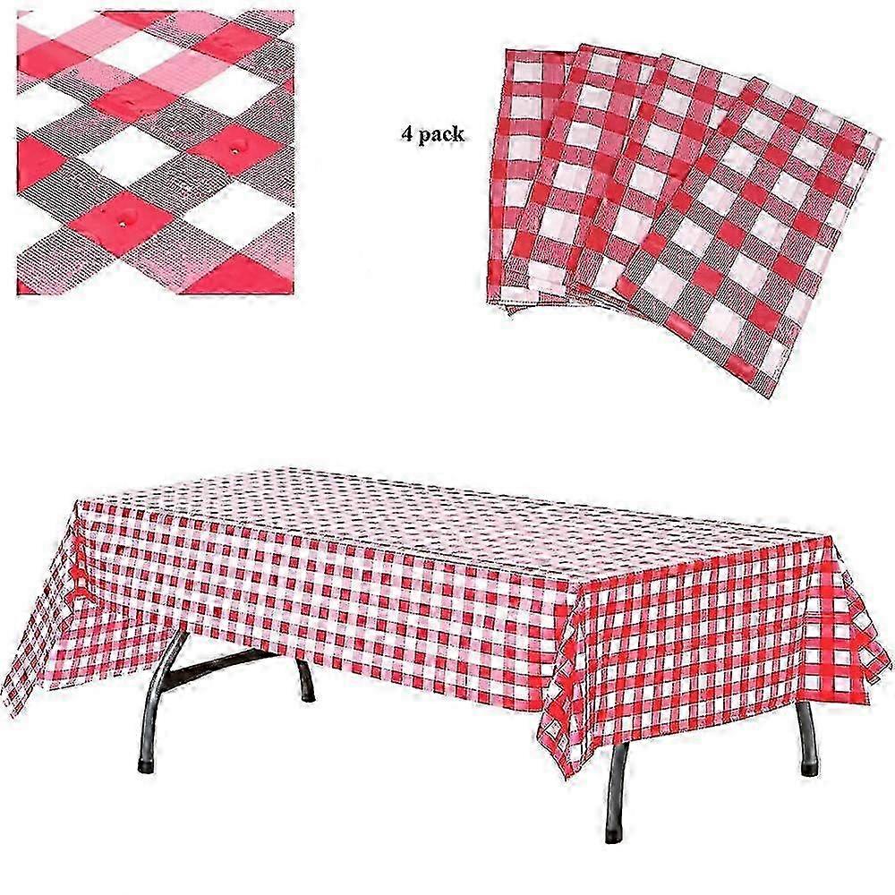 Plastic Checked Tablecloth - Set of 4 Pieces - 54" wide x 108" long - Disposable Red and White Picnic Tablecloth - Rectangular Gingham Tableclot miao4