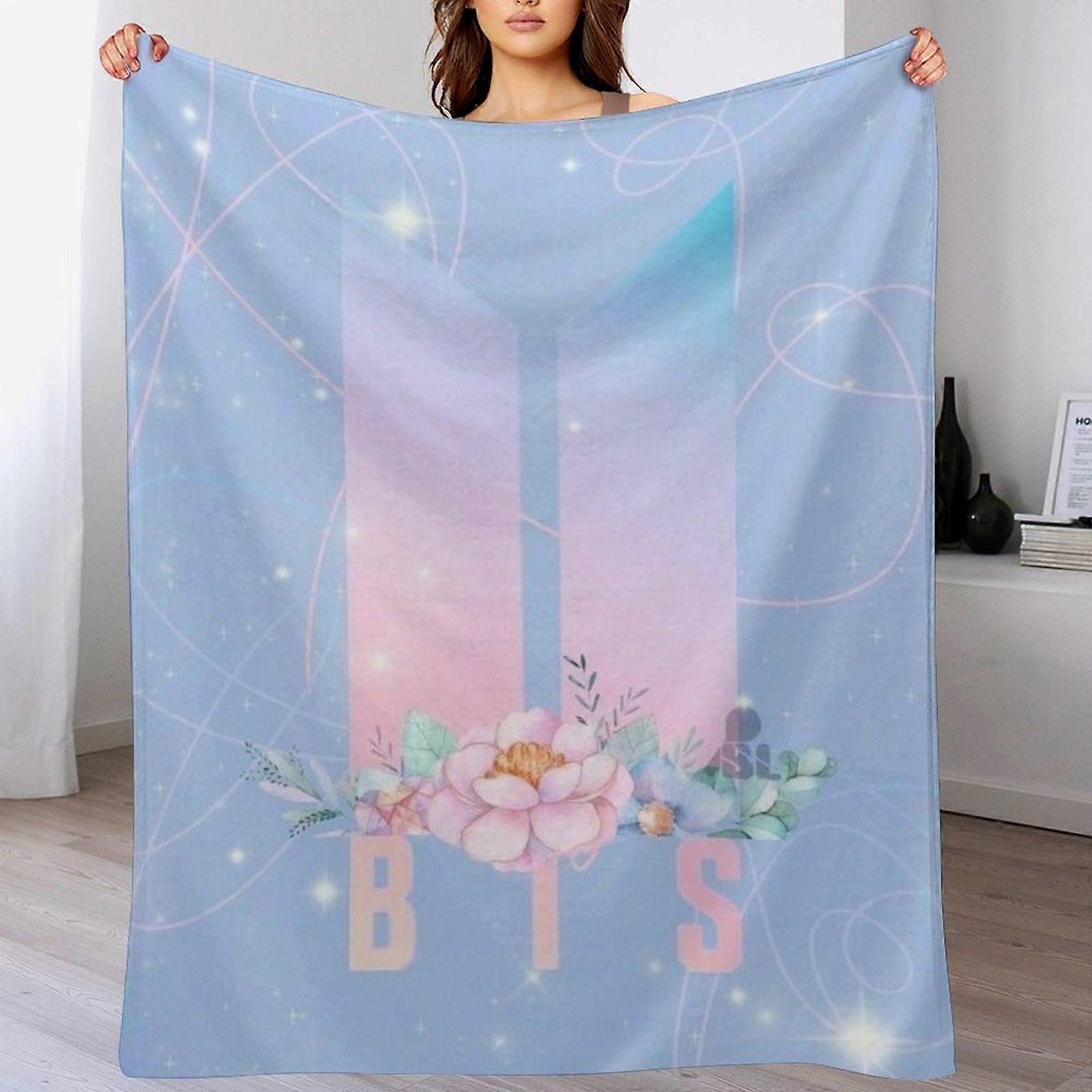 BTS Soft Velvet Blanket for Winter Travel Lounge Sofa Quick Drying Foldable No Shedding