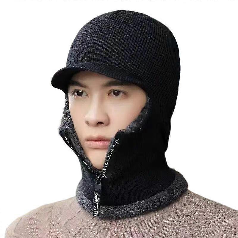 Men's Winter Warm Wool Hat - Thickened Knitted Cycling Hat - Windproof Sun Hat