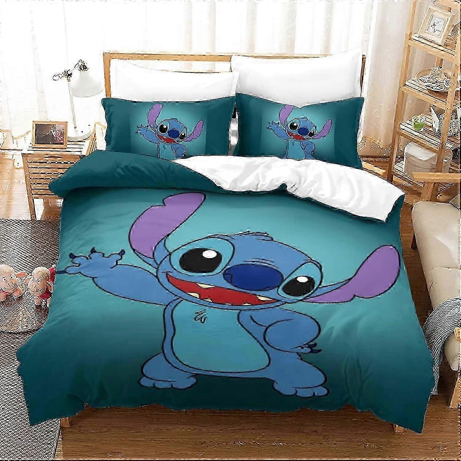 Stitch Bedding Set Animated Characters and Pillowcases - Lilo & Stitch Print - Microfiber - Duvet Cover for Teenagers Singlex 135*200 CM 25-