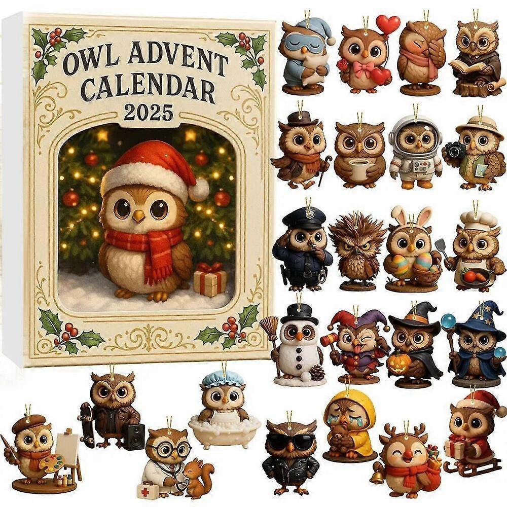 Pentecostal Advent Calendar, including 2D owl pendant and 24-day countdown, suitable for Christmas trees and home decorations.