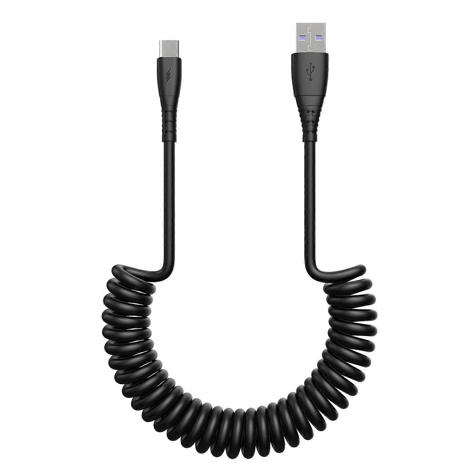 Bluethy 3A Data Cable, Retractable Spiral Coiled, compatible with Type-C, Anti-winding, Space-saving, Fast Charging Cord for Car