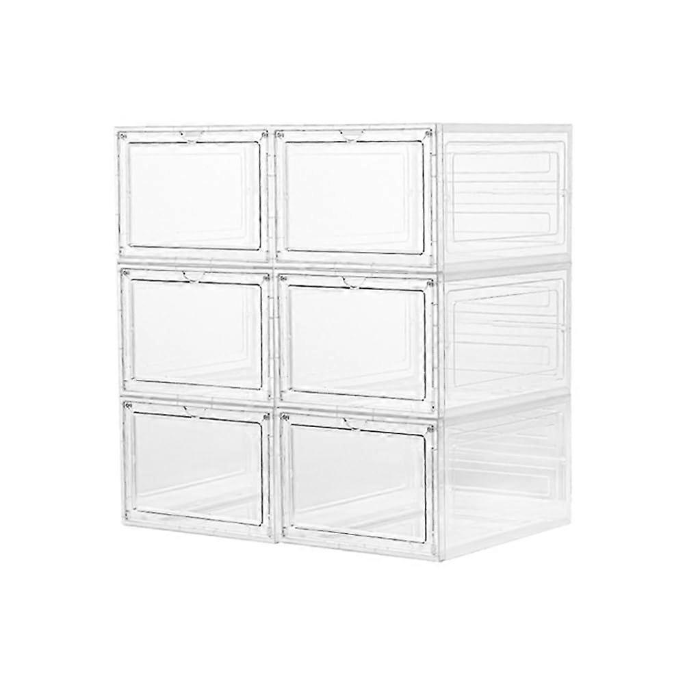 6 Pack Clear Plastic Stackable Storage Bins with Lids and Magnetic Doors for Home Organization, 12 Quart Capacity