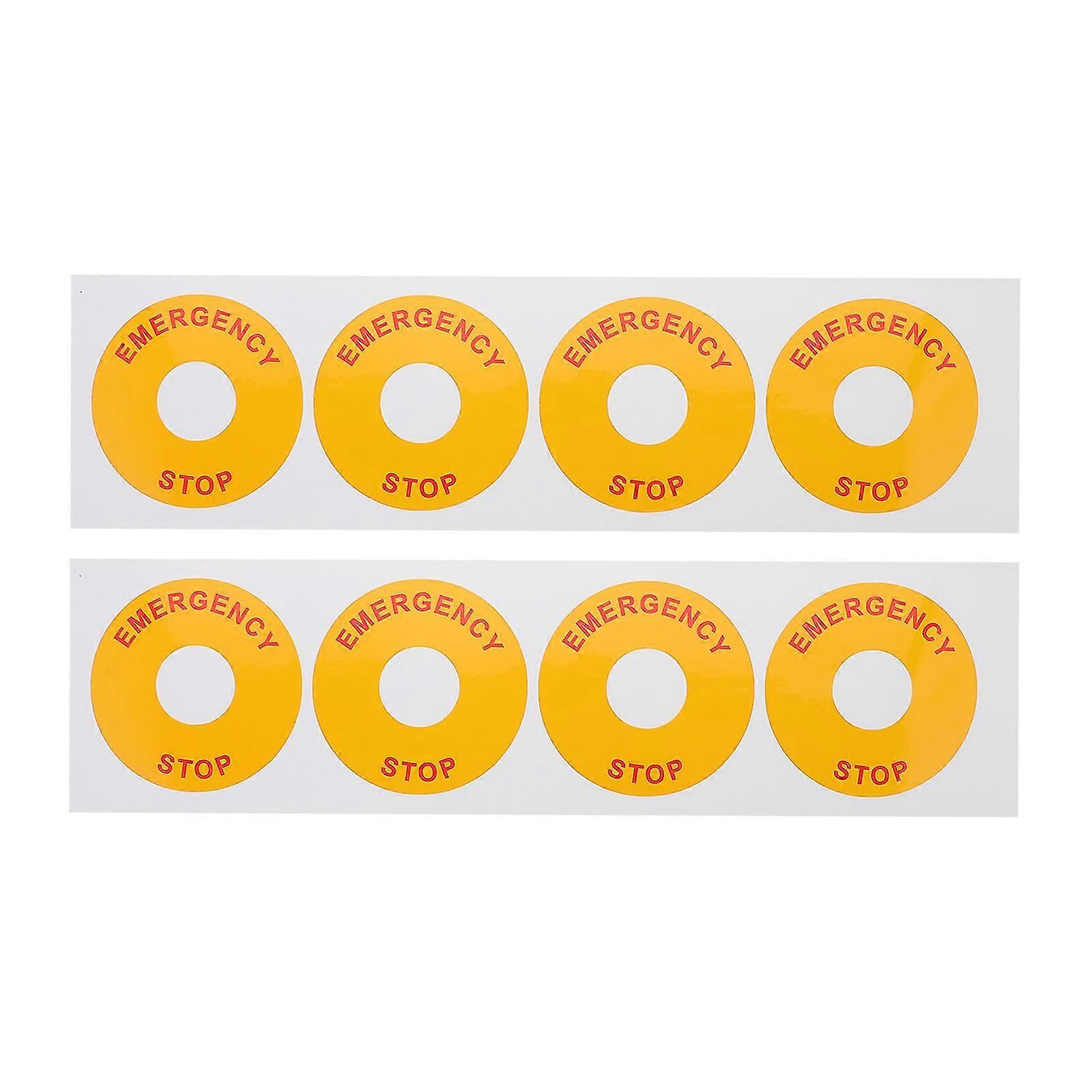 8 Pcs Metal Sign Emergency Stop Ring Gasket Caution Emergency Stop Sticker Push Button Switch Stop Sign