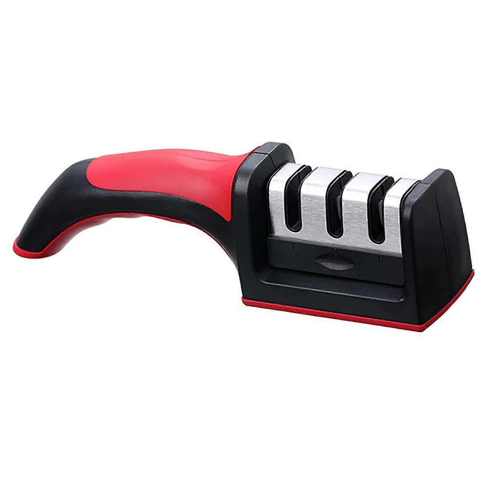 Ergonomic Kitchen Knife Sharpener, ThreeLevel Manual, 3Slot Magnetic Sharpener, Red
