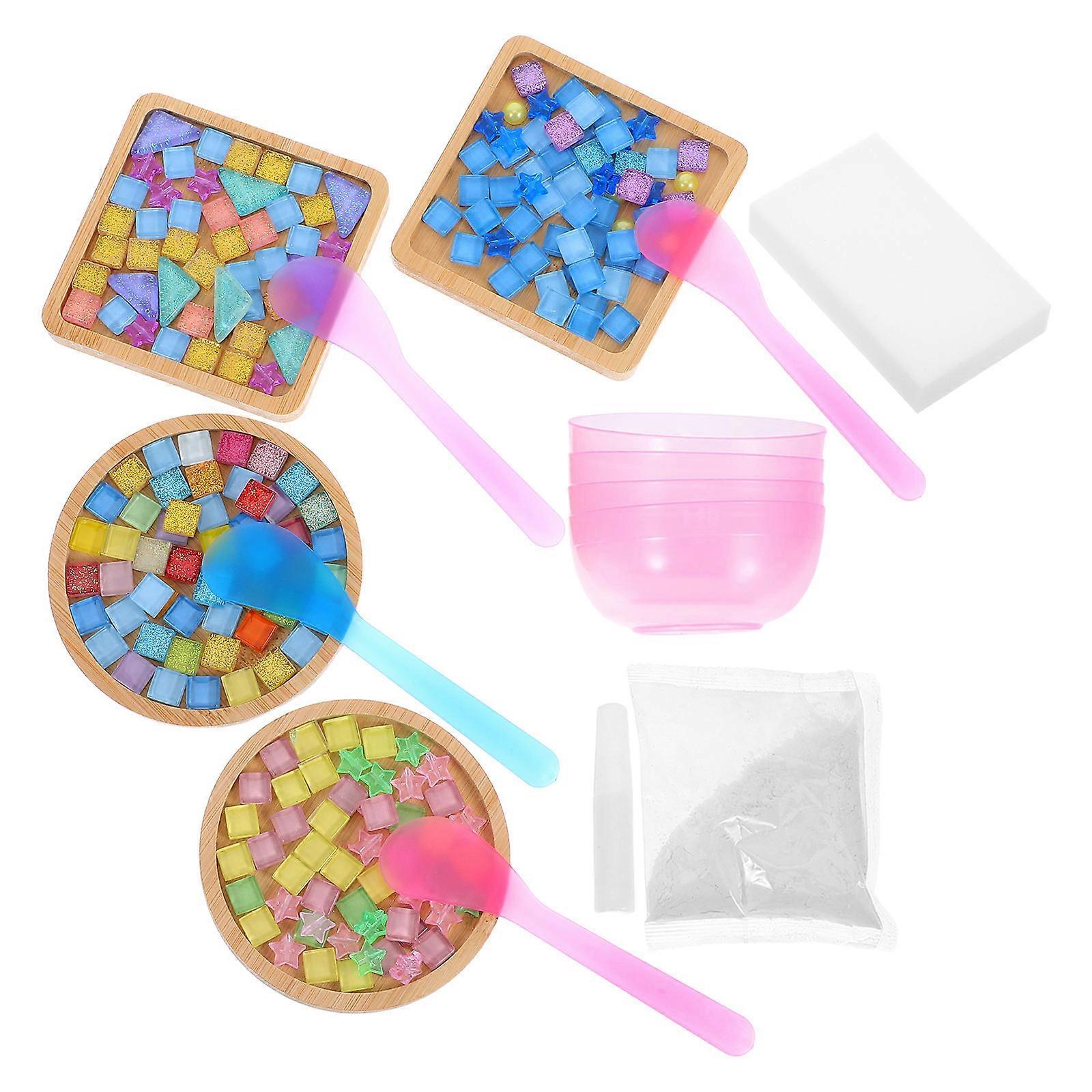 Craft Tiles DIY Bamboo Coaster Projects with 4Sets for Handmade Mosaic Crafts