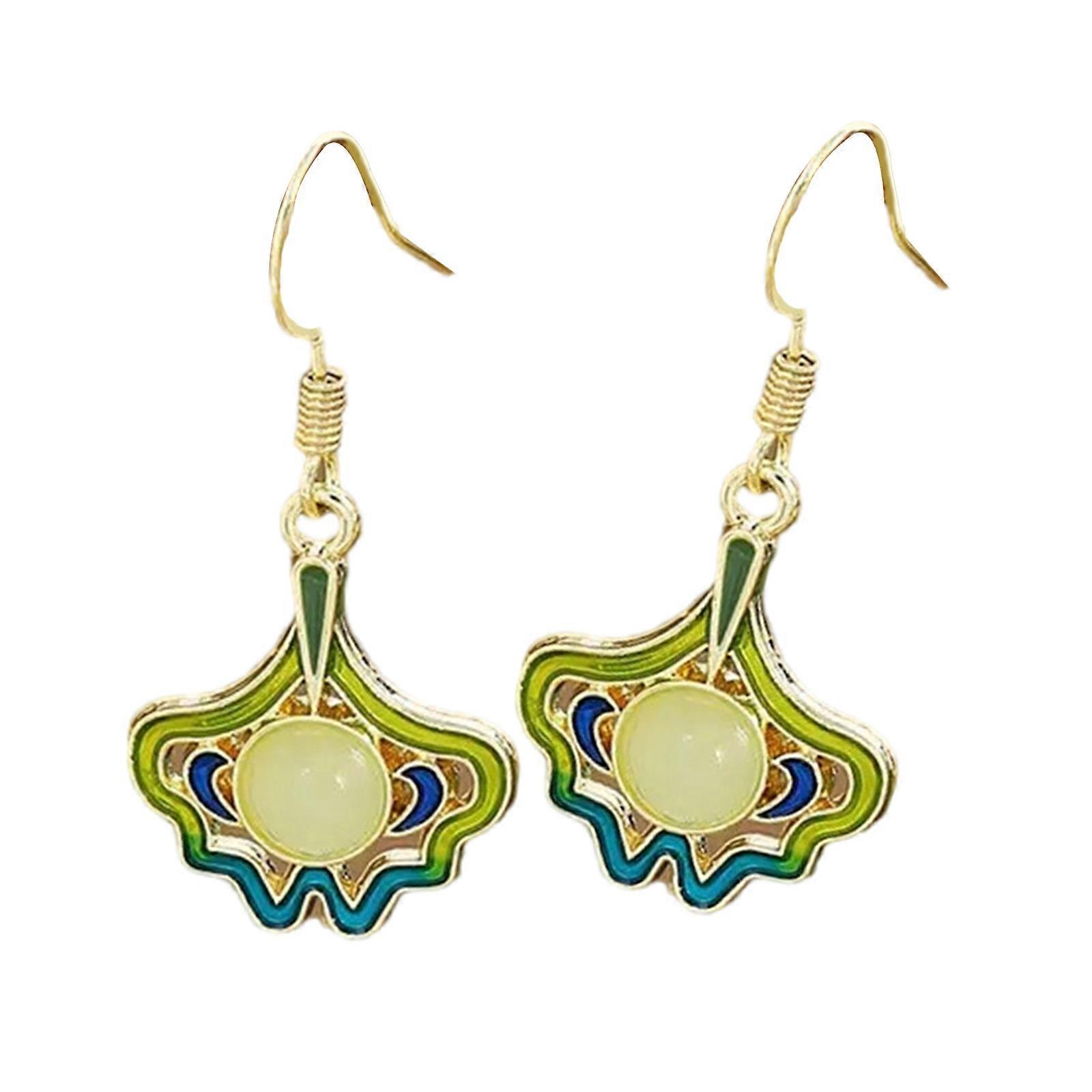 Lightweight Bamboo Design Statement Earrings Silver Plated Sophisticated Post Flowy Fringe Details For Costume Celebration  Green and blue