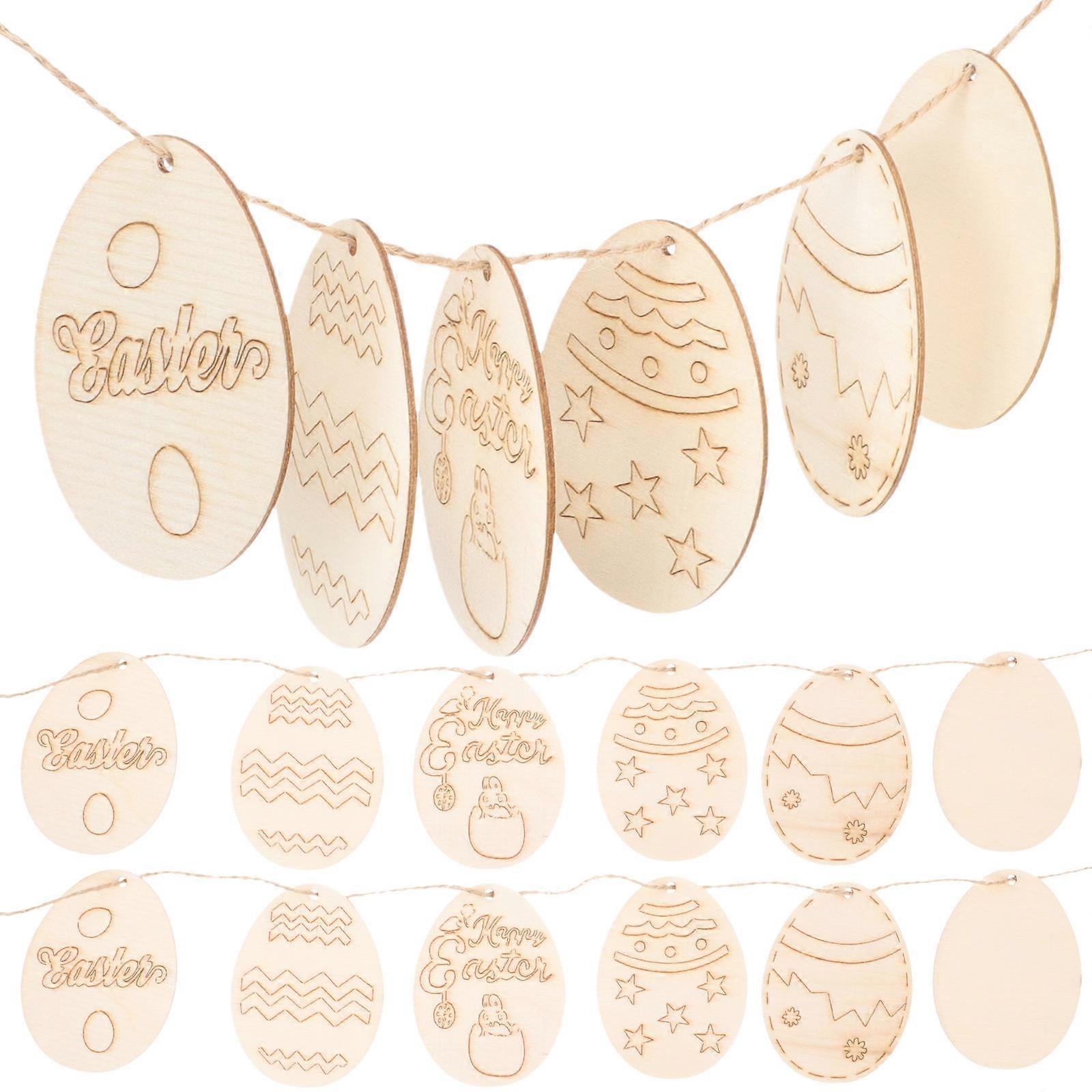 36pcs Easter Egg Wooden Cutout Unfinished Wood Easter Egg Ornaments Easter Decor