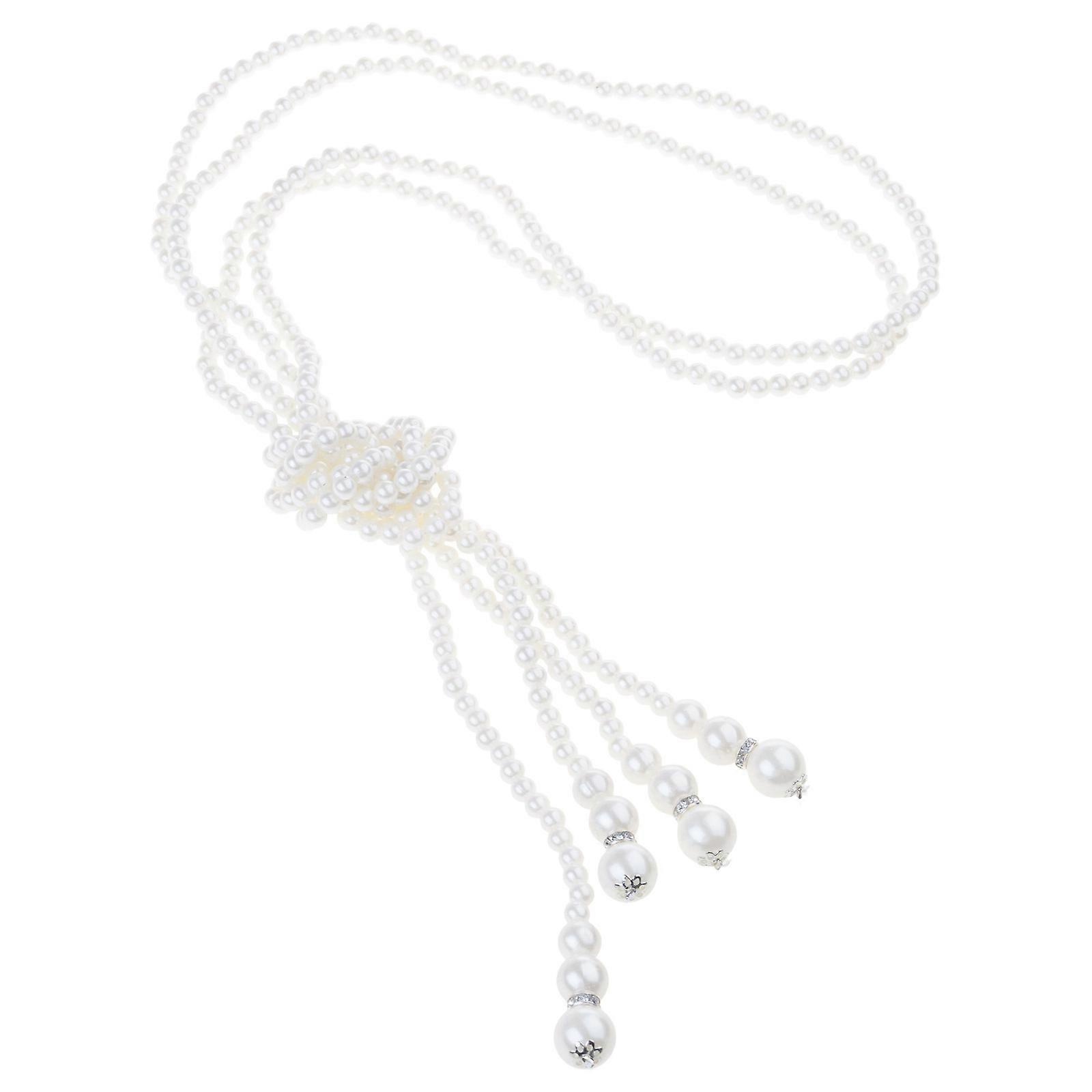 Stylish Multi Layer Pearls Necklace with Knot Designs Multi Layer Long Sweater Chain Beaded Necklace Accessory Multicolor