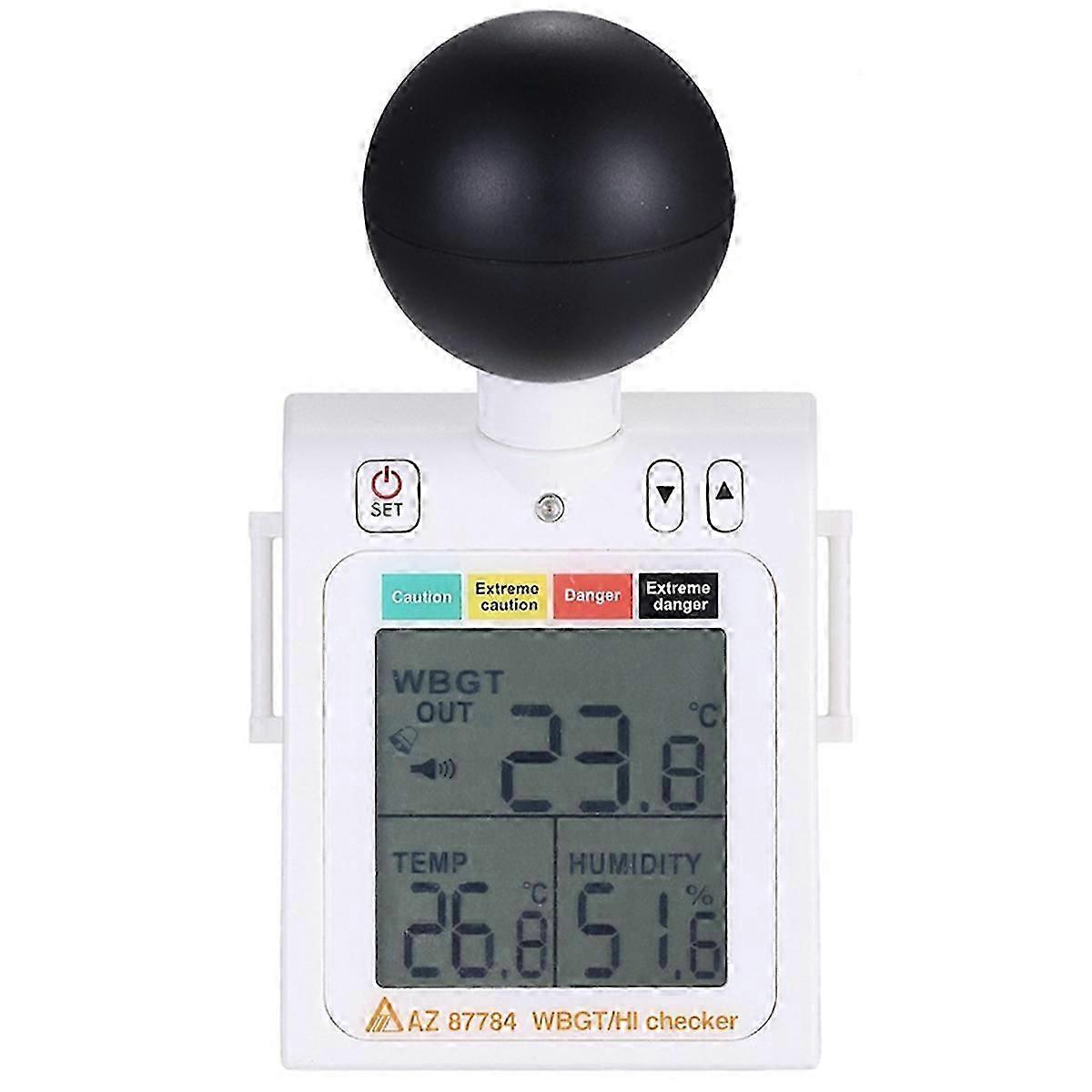 2-in-1 WBGT + HI Heat Index Checker Wet Bulb Globe Temperature Heat Stress Meter with Level Indicator Audible Alarms