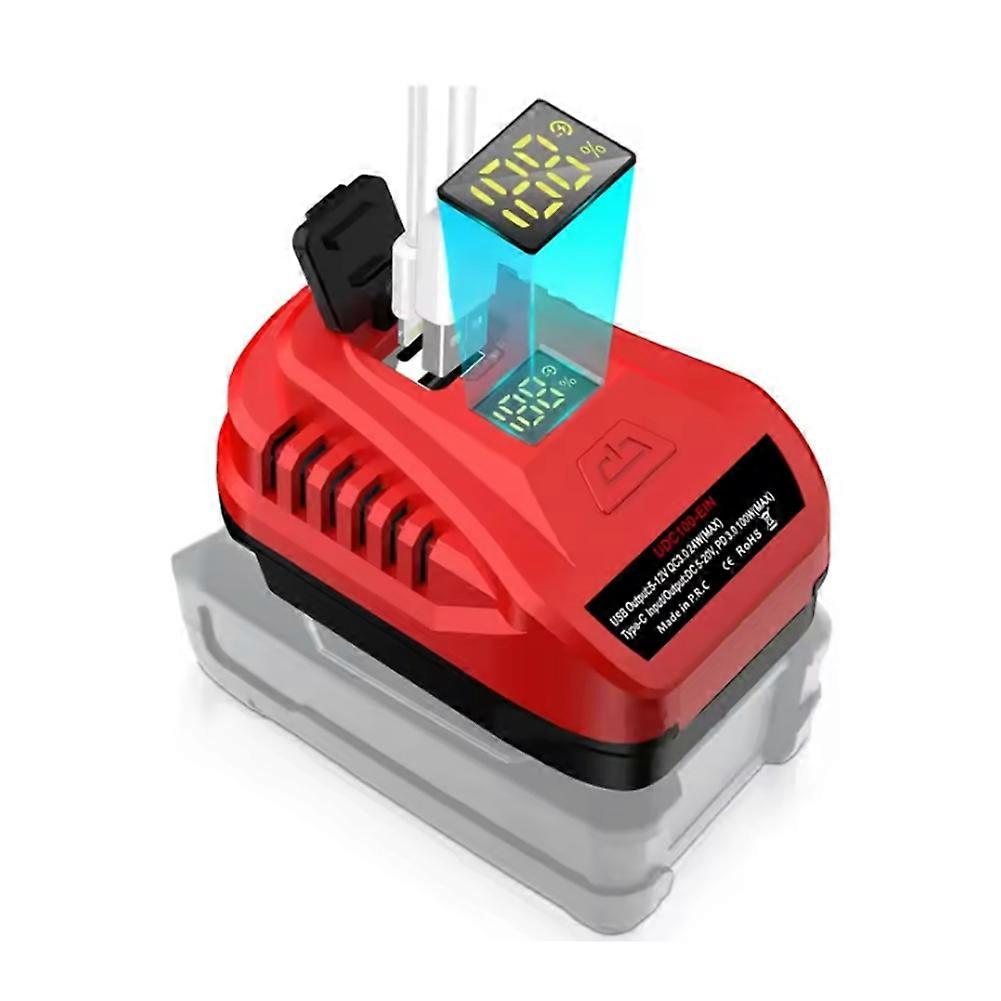 2-in-1 100W Charger for Einhell 18V Li-Ion Battery Adapter Converter with LED Display Type-C&USB Port