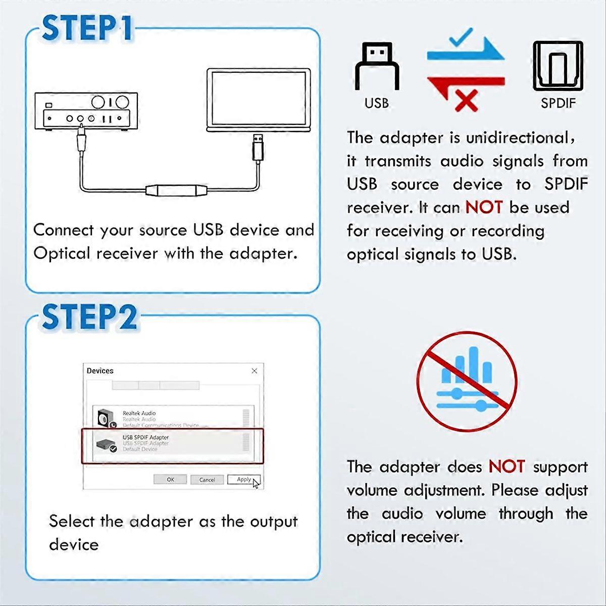 USB til optisk lydadapter USB A til SPDIF lydkort optisk