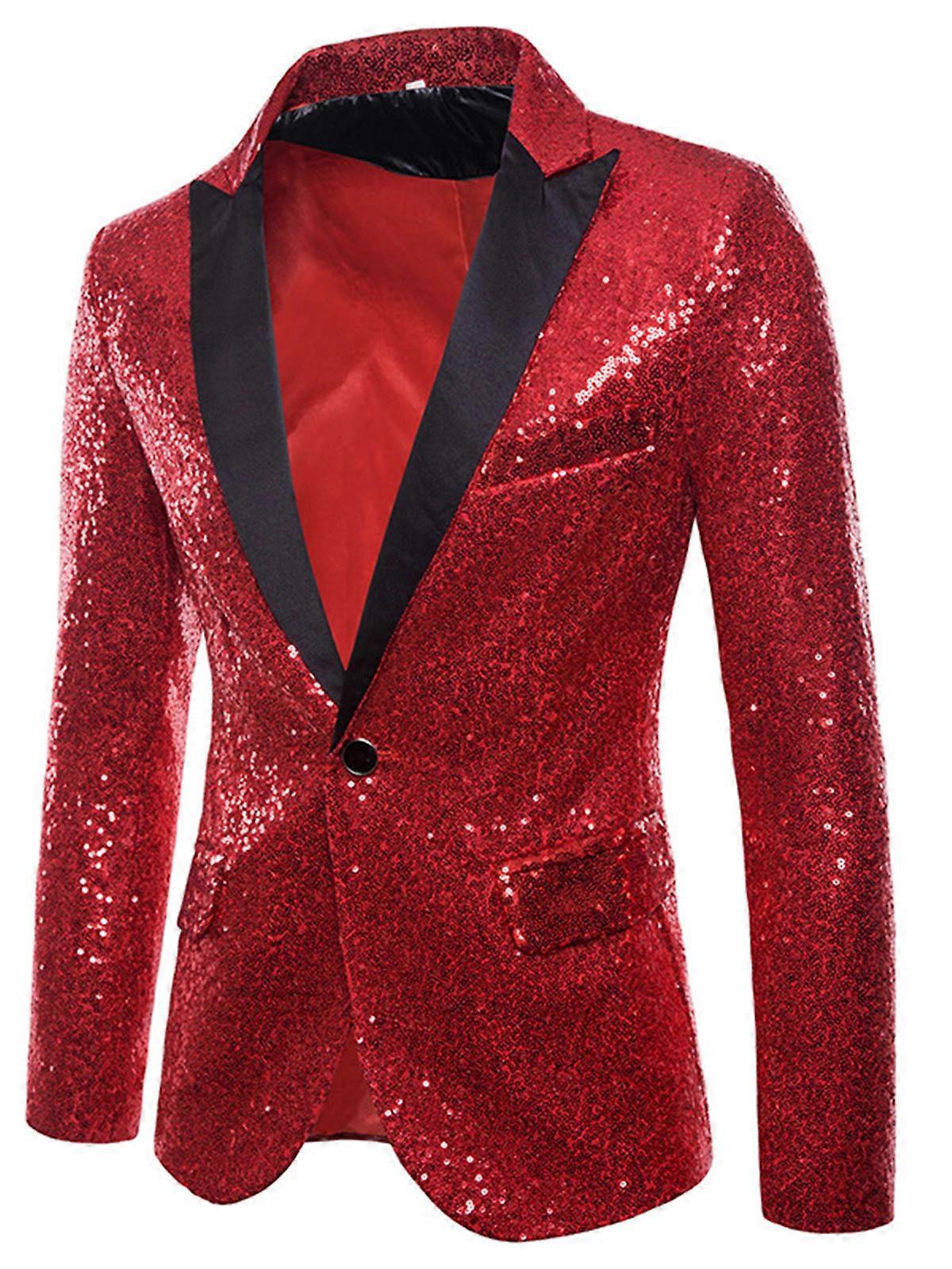Men Shiny Sequin Long Sleeve Lapel Blazer Tuxedo Party Wedding Tuxedo Jacket
