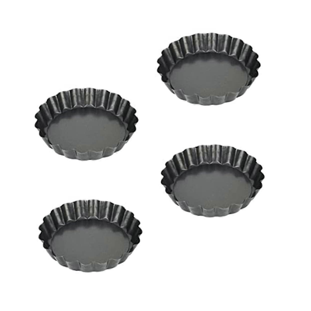 4pcs Nonstick Baking Pan Set with Removable Base Deep Fluted Carbon Steel Tart Tins for Pies Cakes Pizza