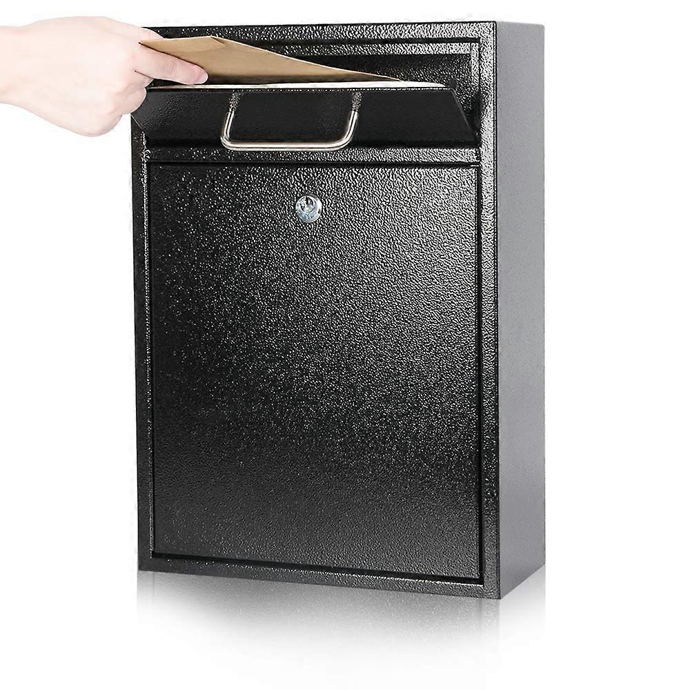 Locking Wall Mount Mailbox, Large Capacity Steel Outdoor Mailbox with Secure Key Lock, Black XL