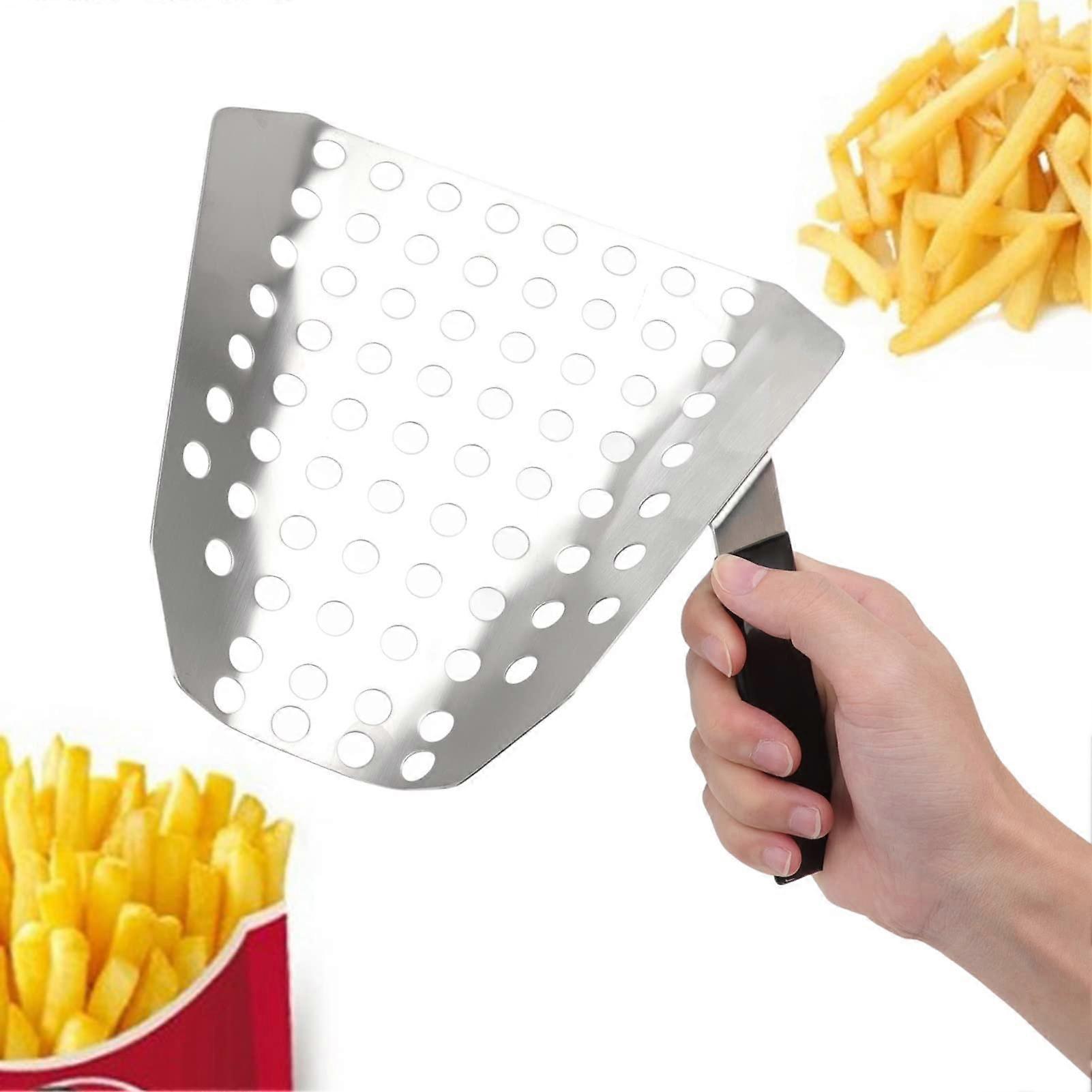 Stainless Steel Popcorn and French Fry Scoop with Kernel Filtering Holes and Quick Fill Cone Design
