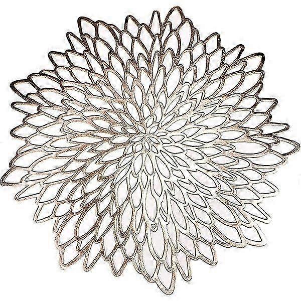 6-pack Gold Metallic Round Placemats Leaf Table Decor.
