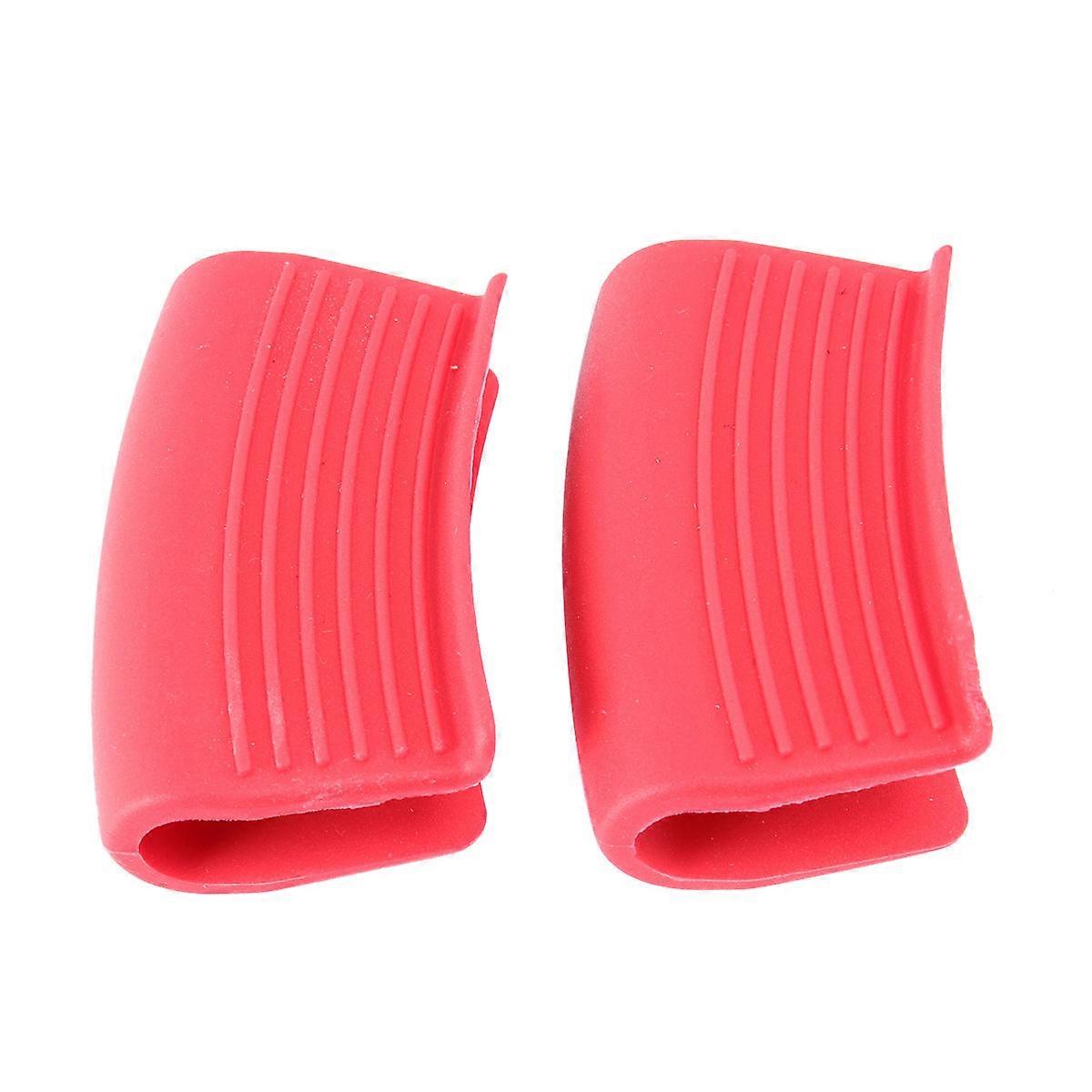Red Silicone Pot Handle Covers for Heat Resistant Use 2Pcs Kitchen Clips