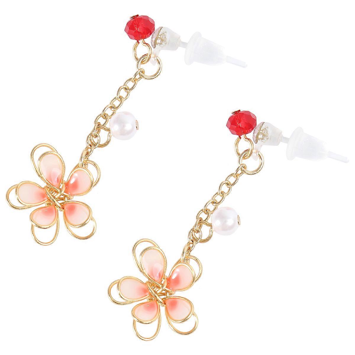 Cherry Blossom Earrings Double Layer Earrings for Decoration 1Pair Red