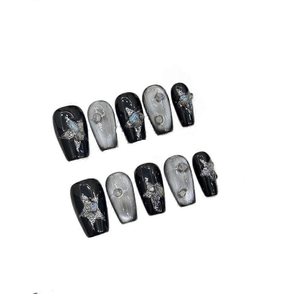 Brown Checkerboard Press On Nails with Teddy Bear Design, Reusable L Size, LongLasting Hold