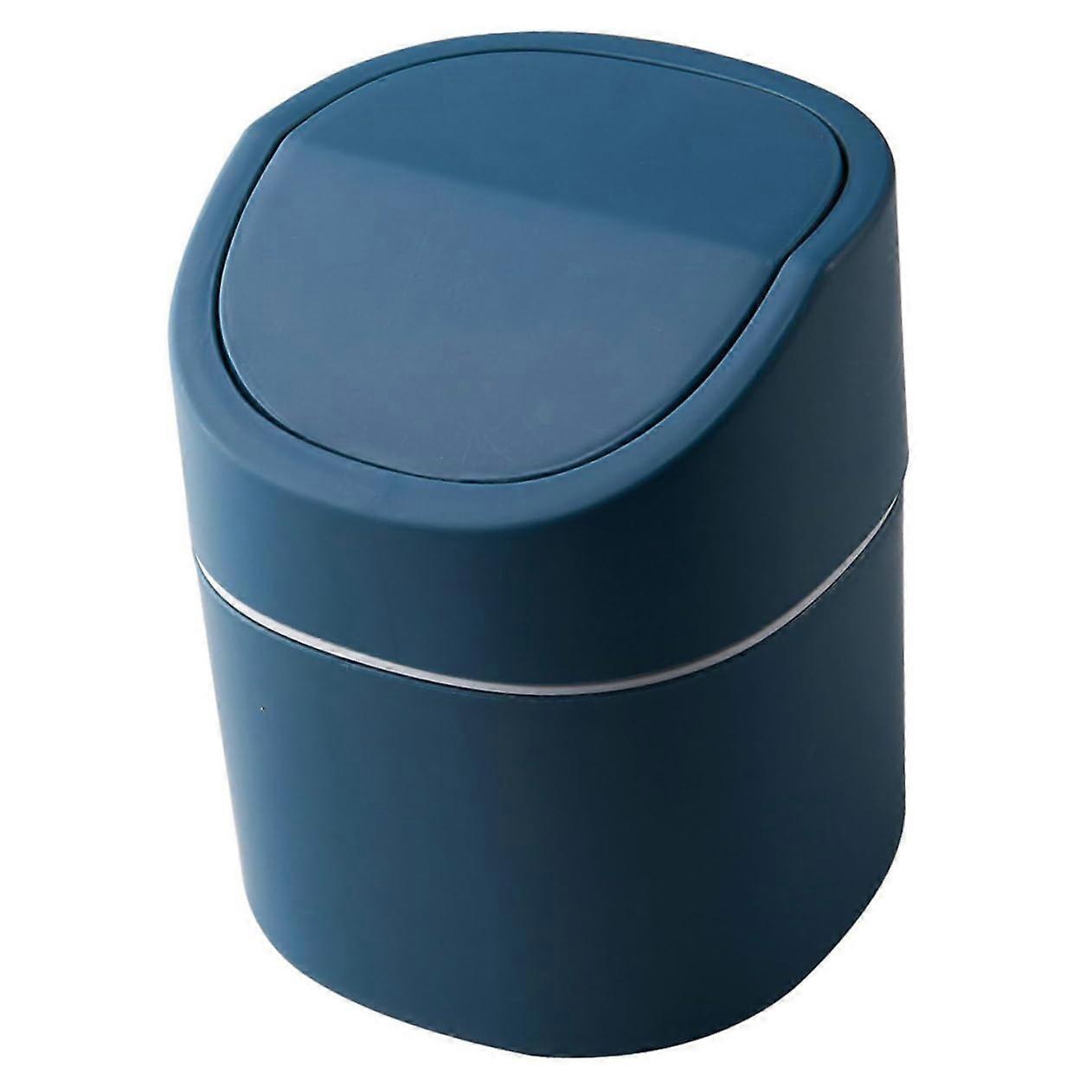 Desktop Trash Can with OdorReducing Lid, Blue Plastic Small Tabletop Waste Bin for Kitchen and Office
