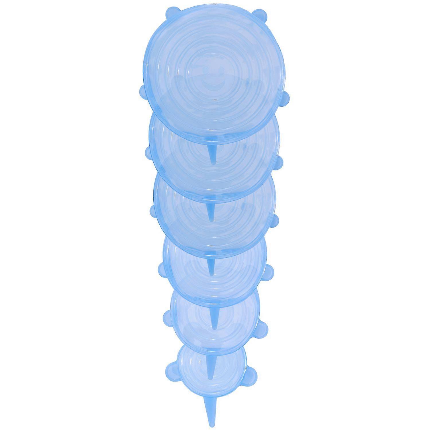 6x reusable universal silicone cover in blue - 6 freshness lids in different sizes
