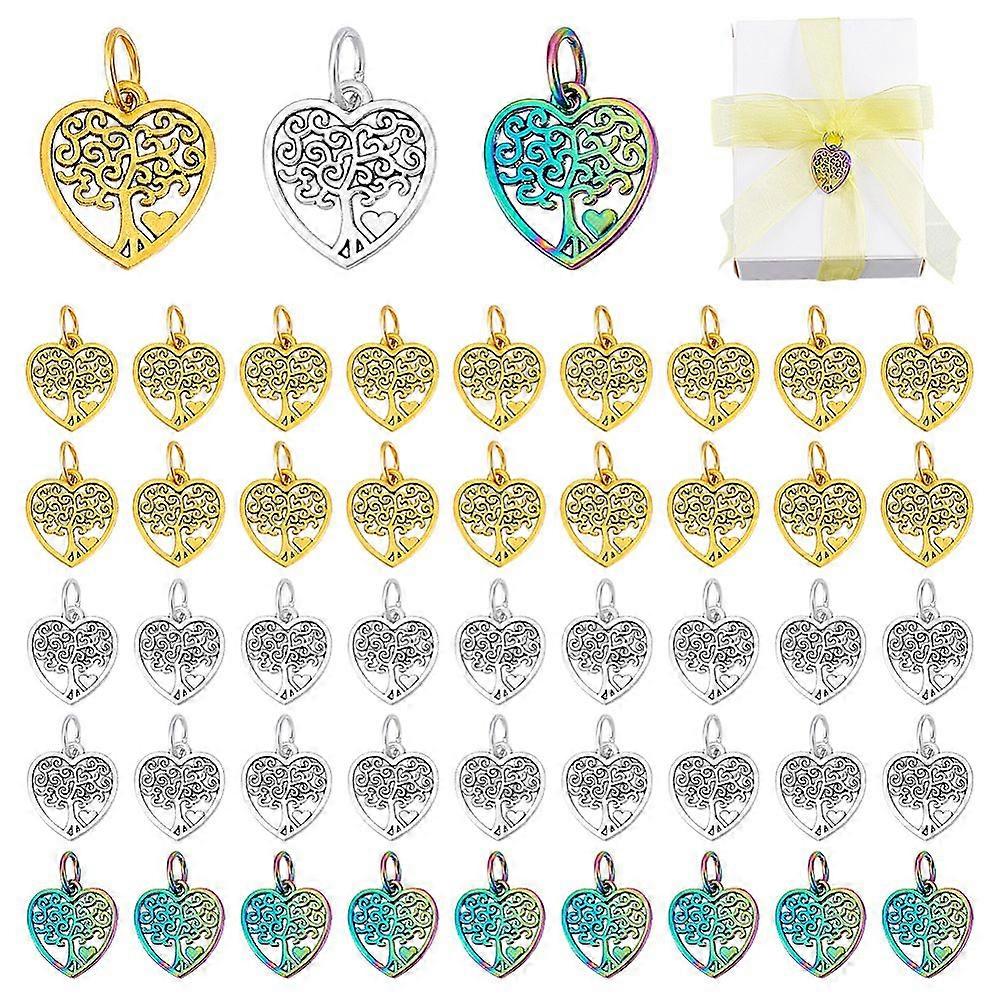 50pcs Alloy Pendants Heart with Tree Mixed color 22mm