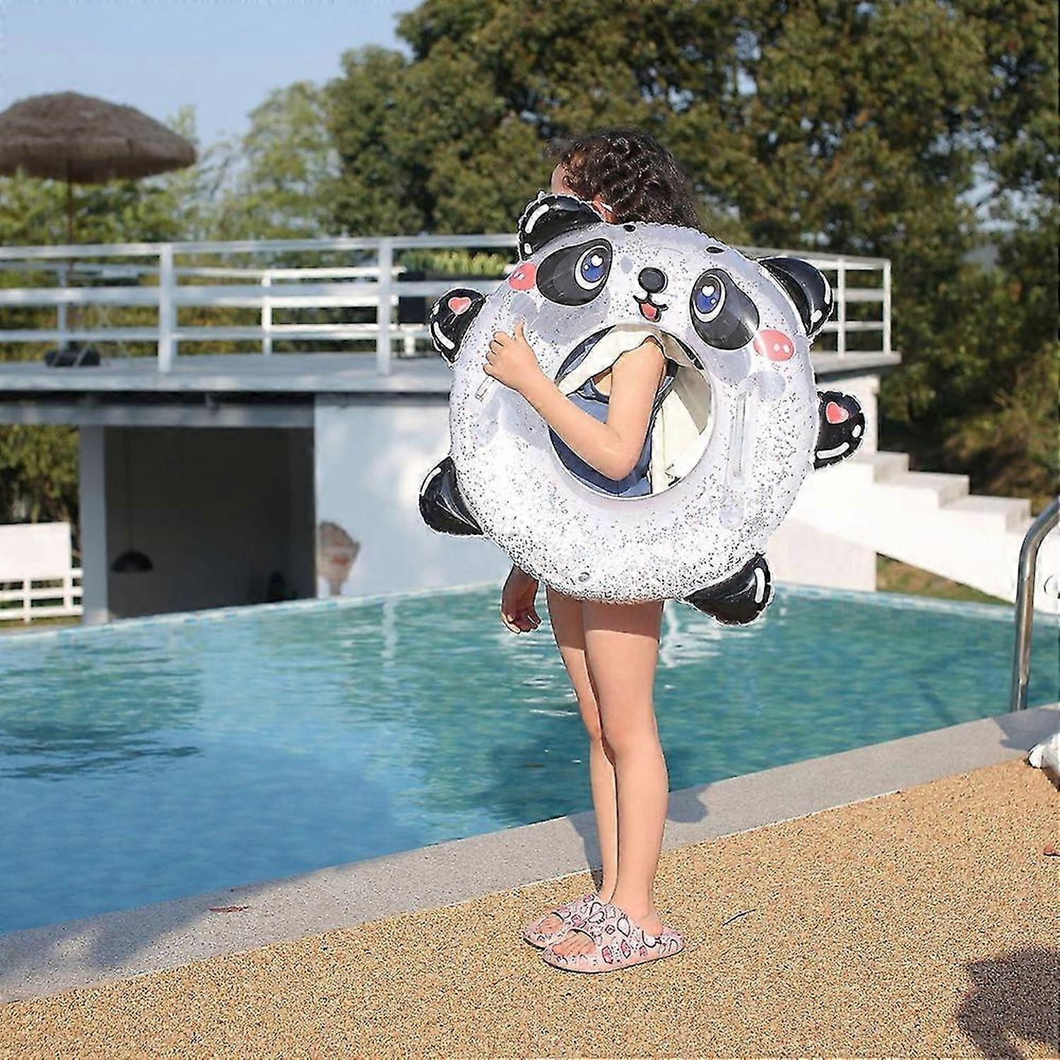Inflatable Swimming Ring with Handle Thickened Sequin Panda Underarm Swim Ring