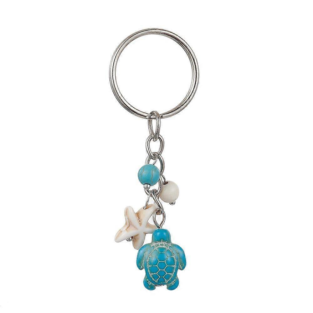Turtle Starfish Turquoise Pendant Keychains with Iron Ring Medium Turquoise 7.3cm