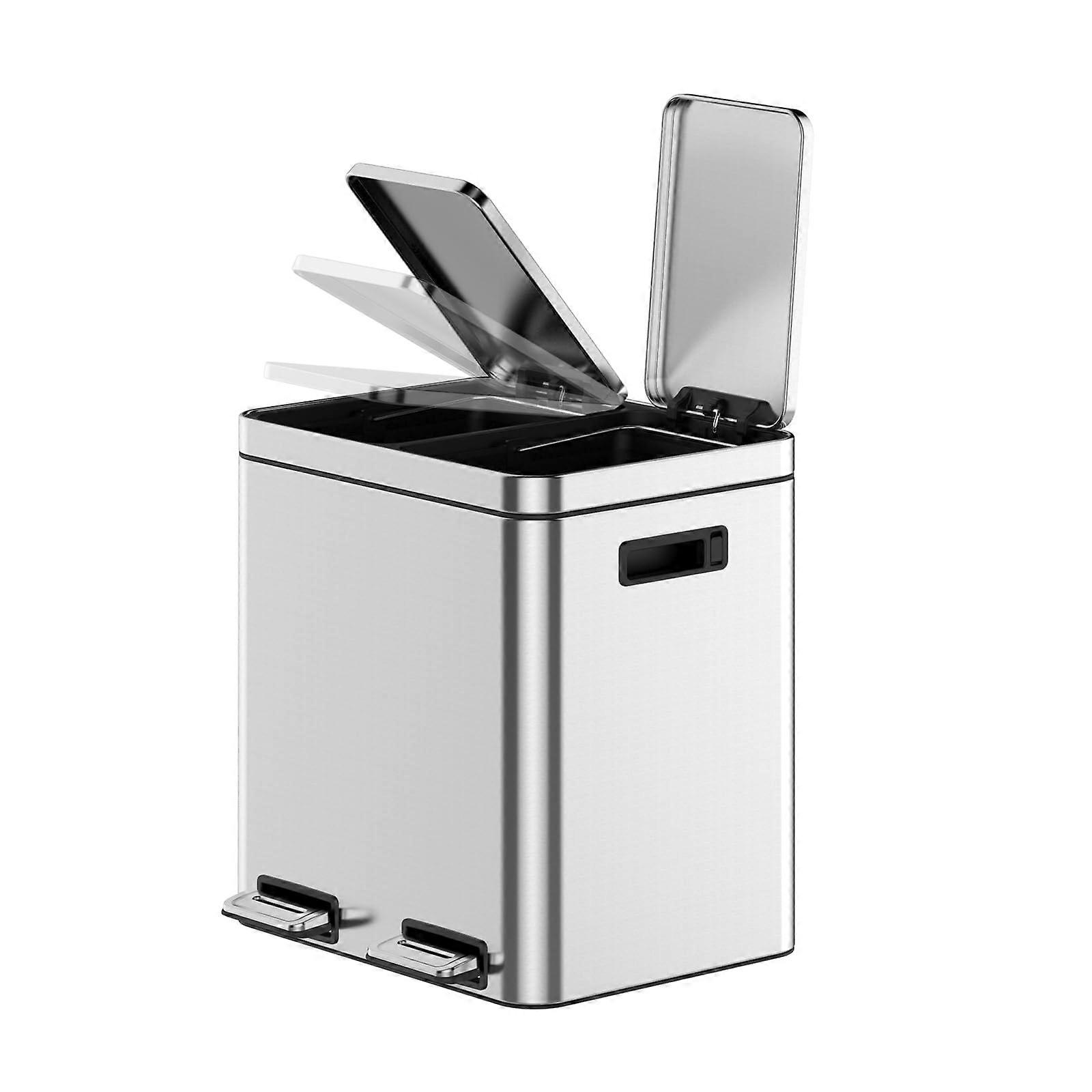 30L Stainless Steel Step Trash Can with SoftClose Lid, Fingerprint Resistant, Rectangular Kitchen and Bathroom Use