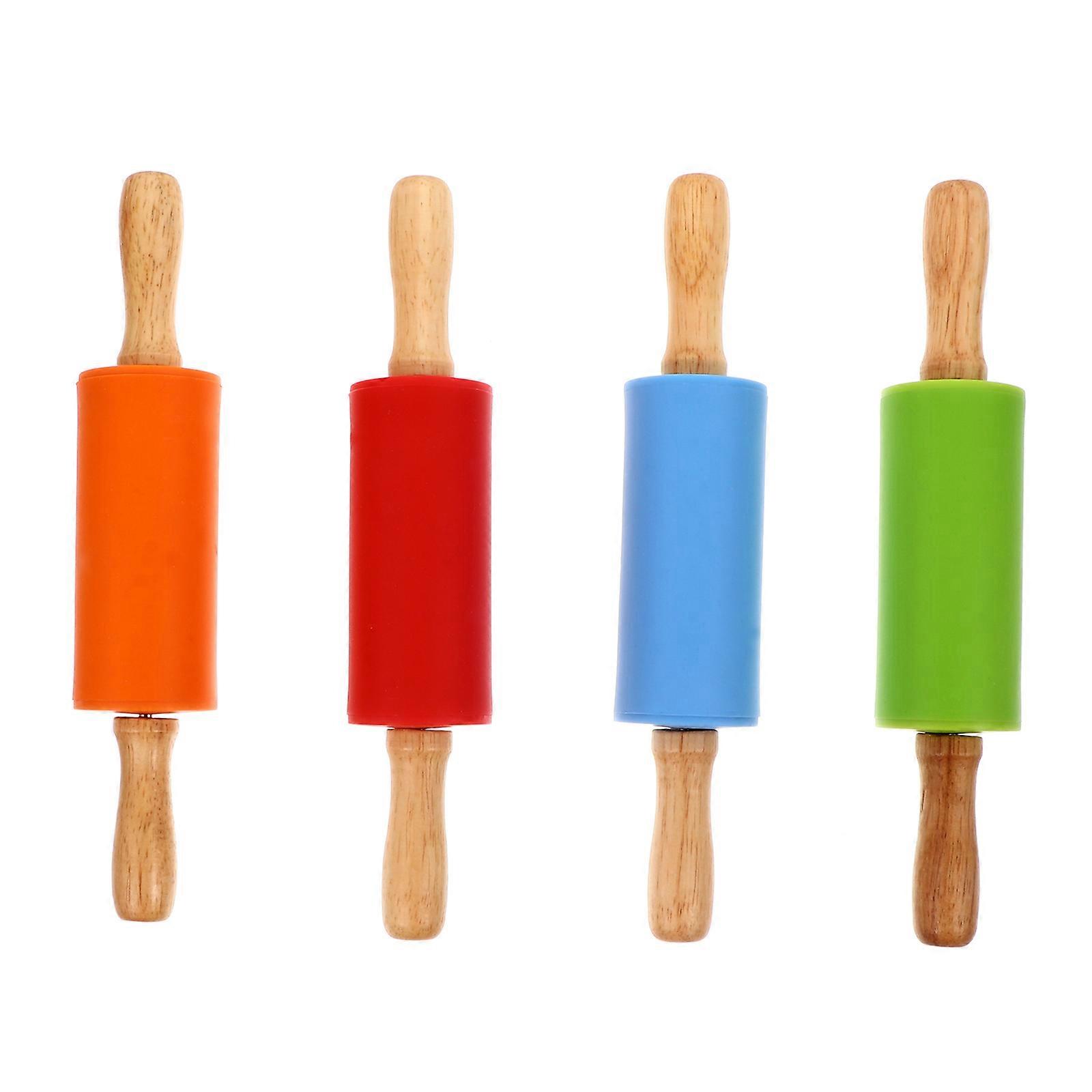Silicone Rolling Pin Wood Handle for Baking 4Pcs Non-Stick Dough Roller Set