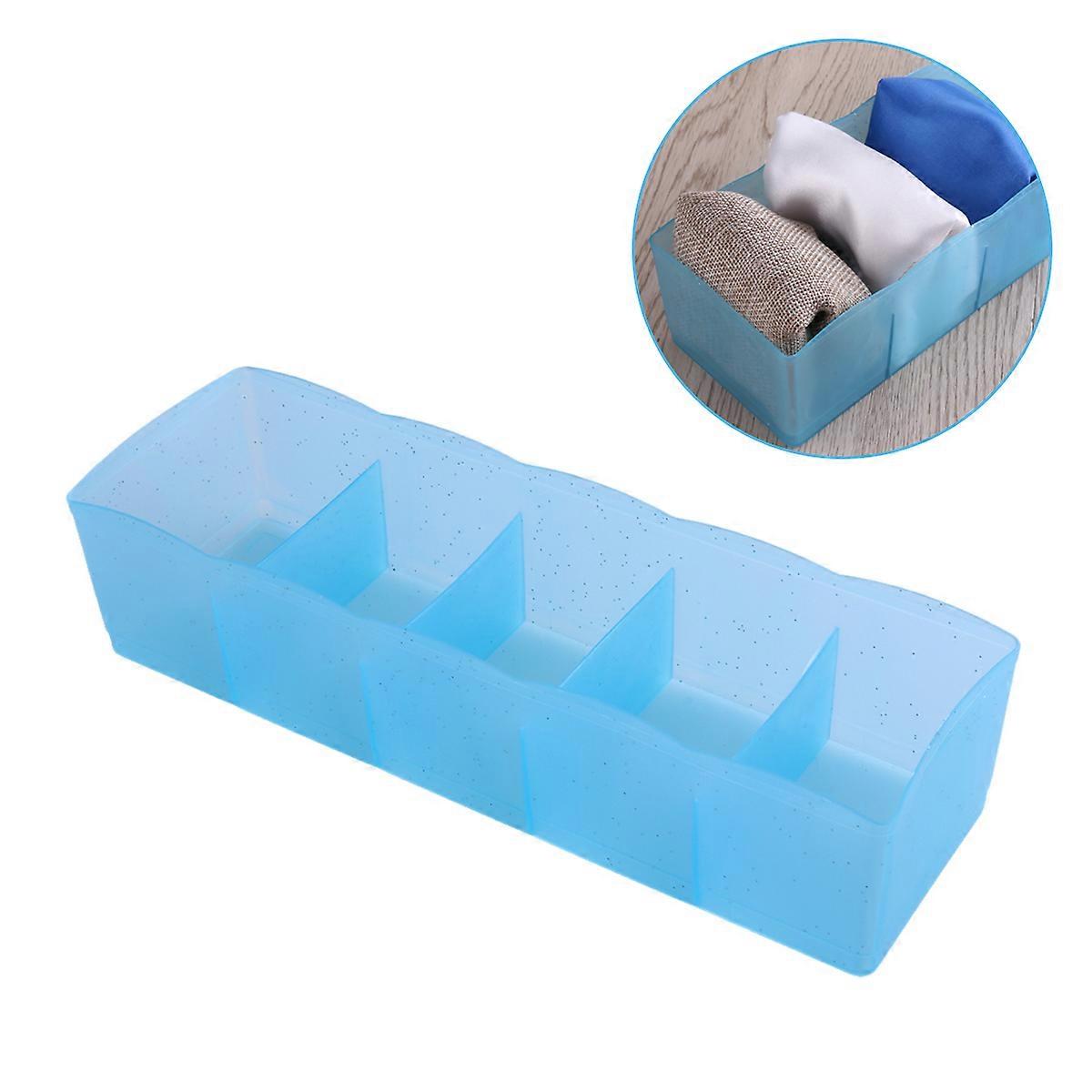 Plastic Underwear Storage Box for Socks Organizer with Five Dividers Blue