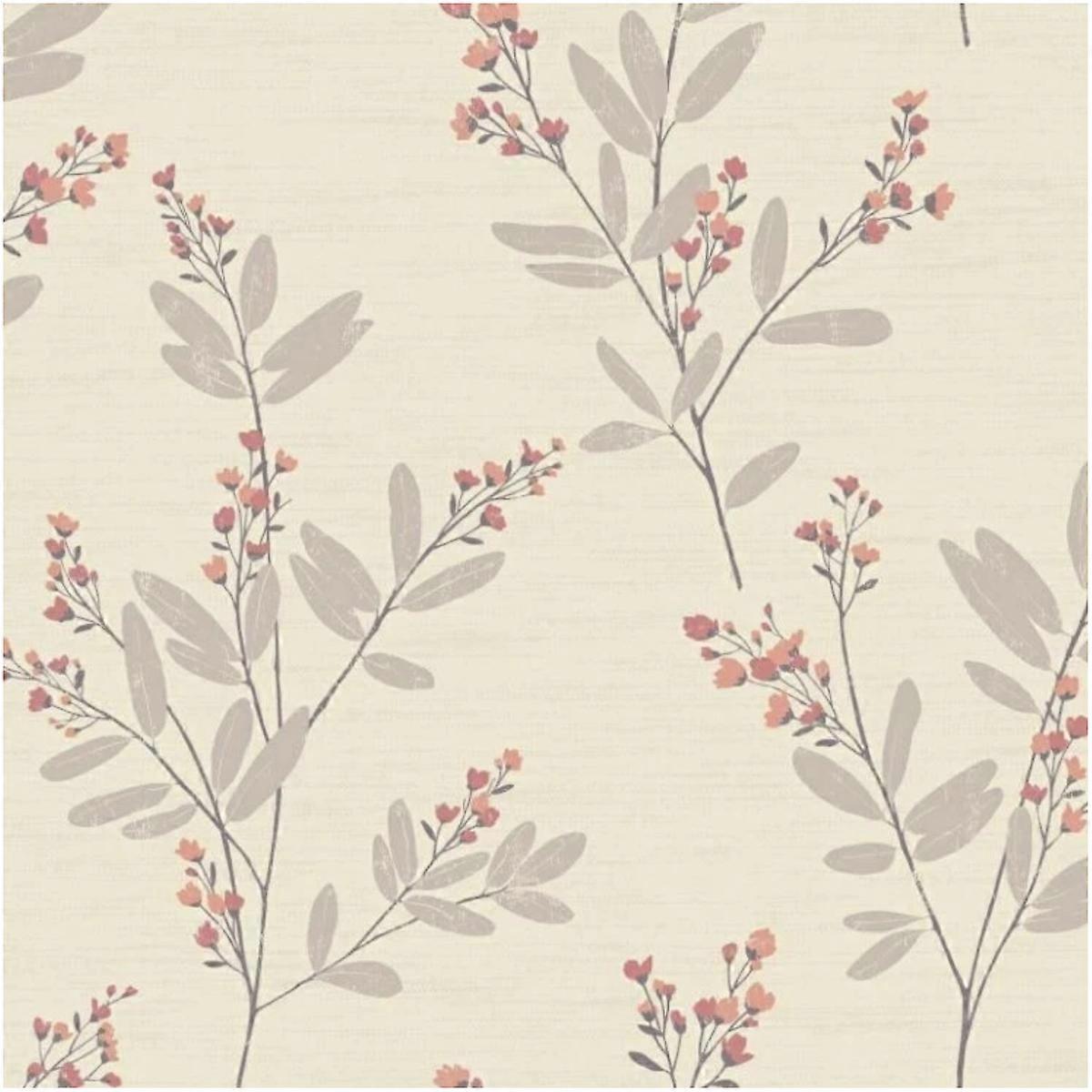 Cream/Orange Floral Wallpaper