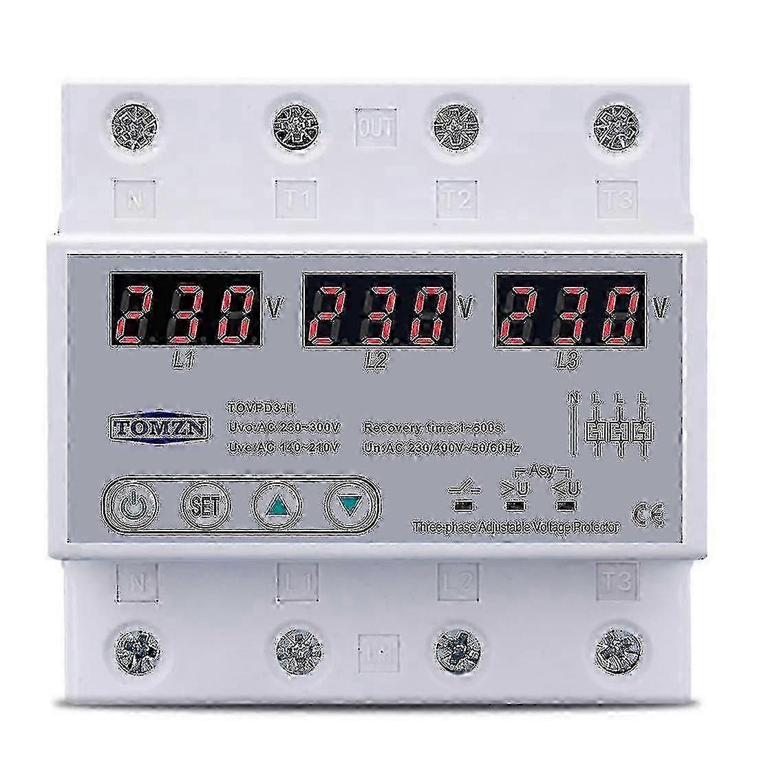 Three Phase Adjustable Over And Under Voltage Protector Automatic Protective Device Reset 63a S2024
