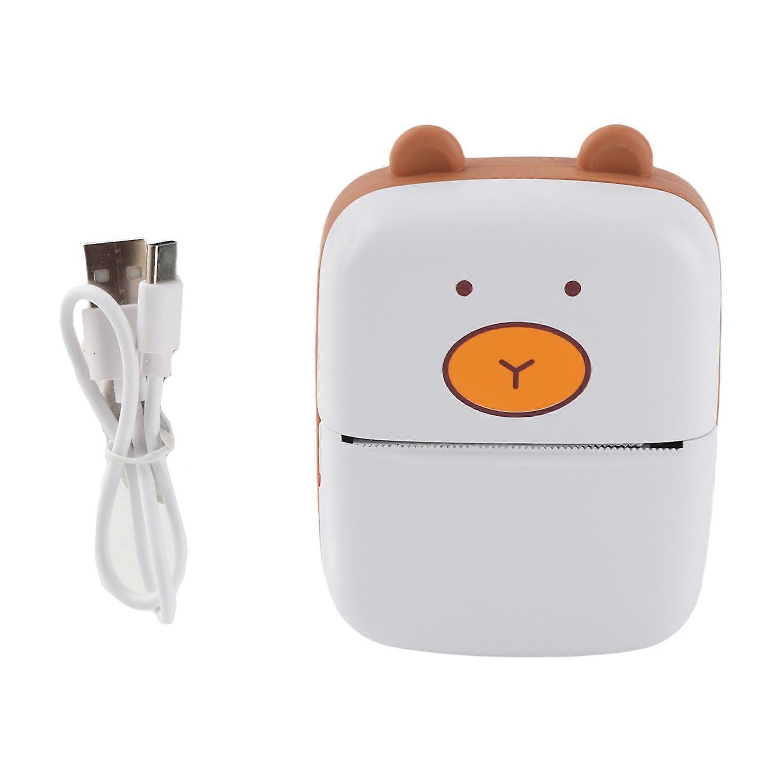 Mini Printer Cute Bear Shape Portable Wireless Plastic Photo Printer with Data Cable Print Paper compatible with Students Portable Printer