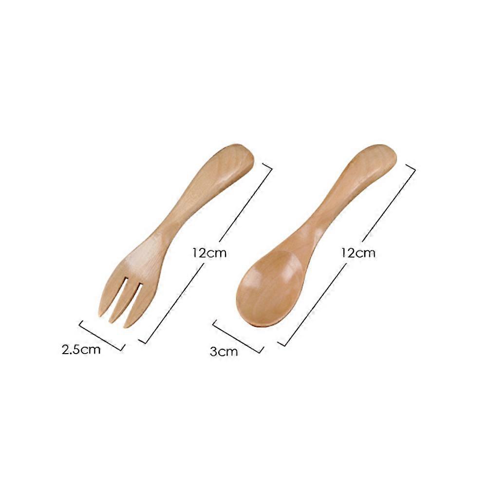 Children Flatware Set Wooden Spoon Fork for Kitchen Use 2Pcs
