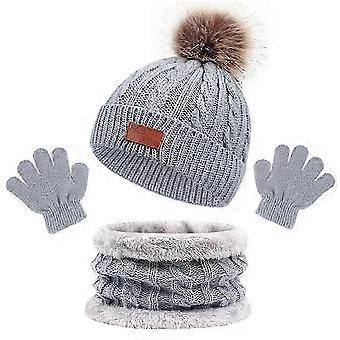 Conjunto de gorro e cachecol infantil para o inverno de 2026, em tricô quentinho com pompom.