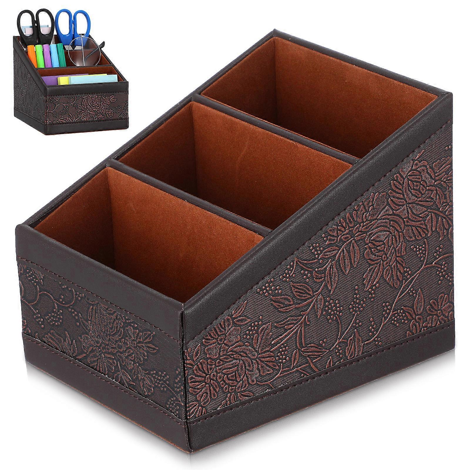 1Pc Retro Leather Storage Box Classify Remote-control Unit Holder Home Supply