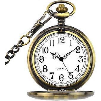 Vintage Quartz Pocket Watch with Carved Case, Short Chain, Precise Quartz Movement - Gift for Men