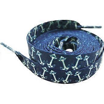 Blue with Cream Colored Anchors Print 72" Long Polyester Laces - Shoelaces from