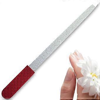 Professional Sapphire Ruby Red Nail File  6.7" Stainless Steel, Double-Sided Metal File, Ergonomic Non-Slip Handle, for Natural, Gel, Acrylic Nails, M