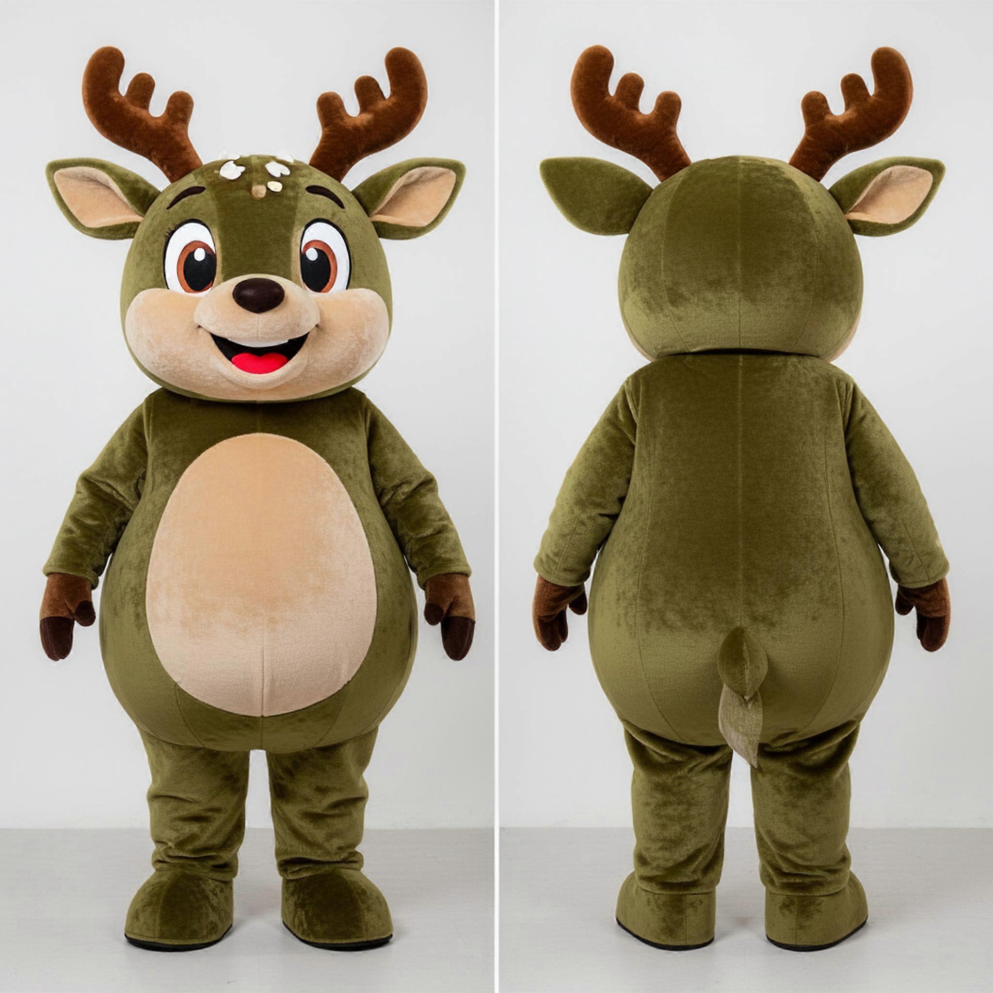 MASTICOT Olive Green Cuddly Deer Mascot