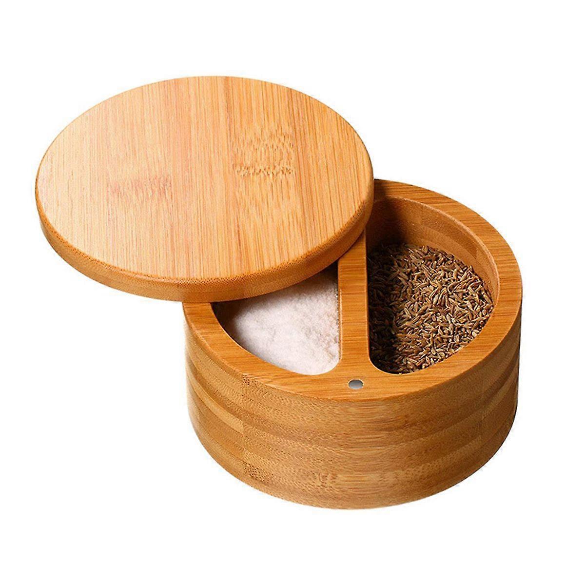 Bamboo Salt Cellar Divided, Bamboo Salt Box, Easy Access