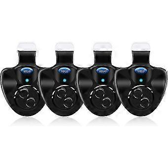 4pcs Black Electronic Led Light Fishing Bite Sound Alarm Bell Clip On Fishing Rod - JA