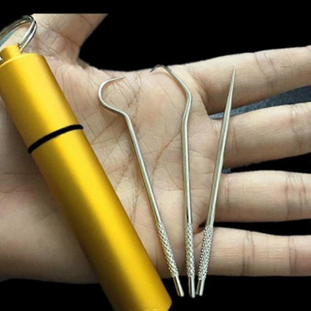 3 Pcs Pocket-Sized Stainless Steel Toothpicks