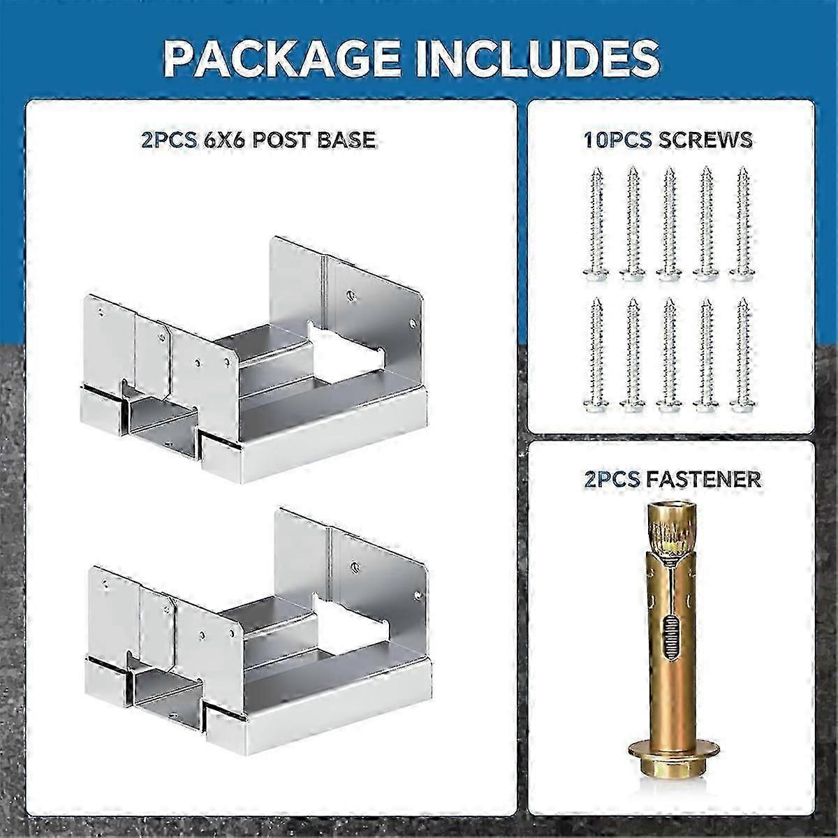 6x6 Galvanized Post Base for Concrete, 2 Pack Post Deck Base Anchor. SH