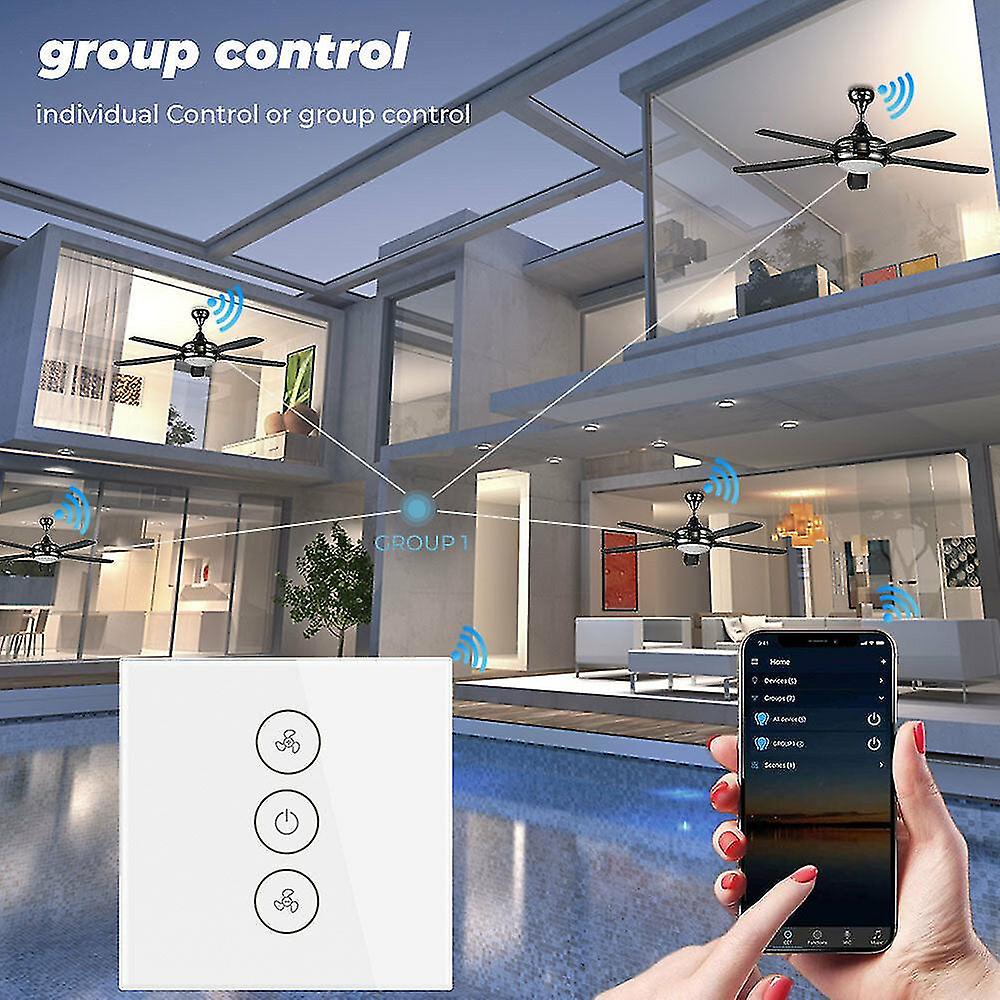 Touch Wifi Ceiling Fan Switch Eu/us Remote Timer Speed Wall Glass App Control Work With Alexa Google Home