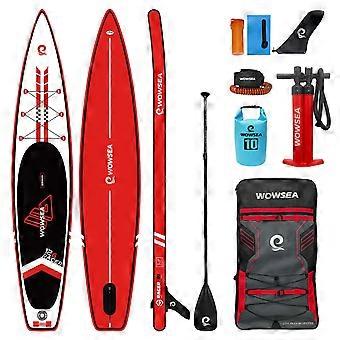 Inflatable SUP-lautasarja - 385 cm pitkä, punainen - 15 cm paksu - valmistettu EVA- ja PVC-materiaalista.